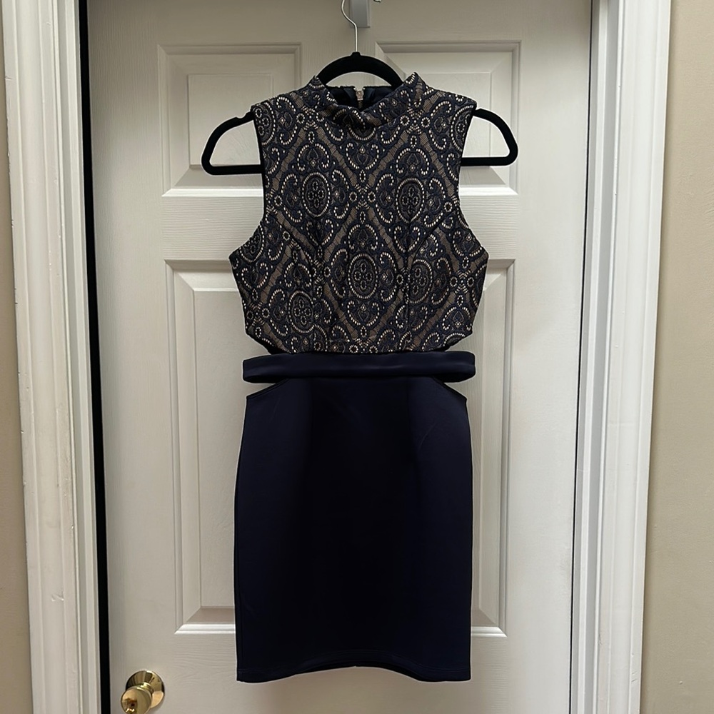 Speechless Navy and Gold Mini Dress